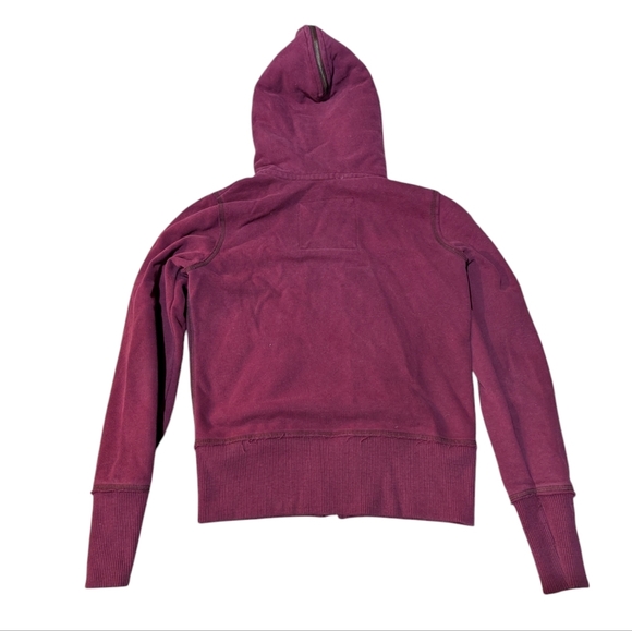 Y2K 90s Hollister Hoodie Faux Fur Zippered Hood Maroon Grunge Small - Picture 2 of 10